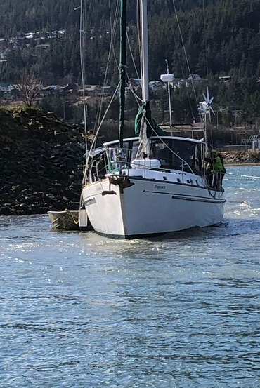 Sailboat anchored in Southeast Alaska waters