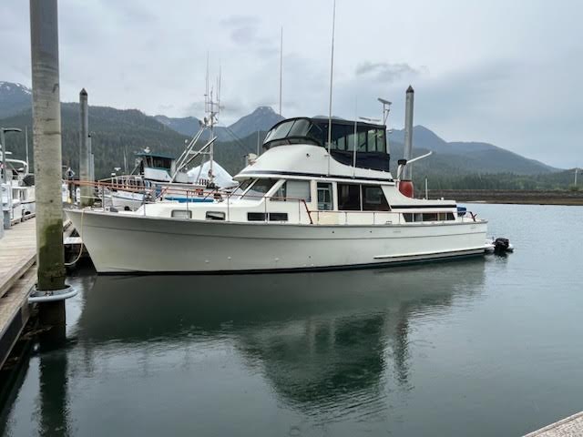 Trawler yacht docked in Juneau harbor during survey